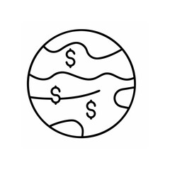 Outline of a globe with dollar signs on its surface on transparent background