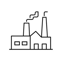 Outline illustration of a factory with smoke stacks on transparent background