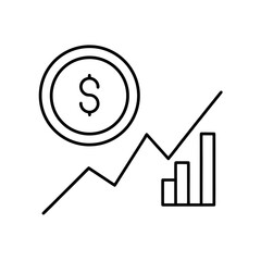 Coin and graph showing financial growth in outline style on transparent background