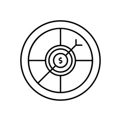 Target with dollar sign and arrow hitting the center on transparent background