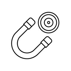 Outline drawing of a magnet and circular metal object on transparent background