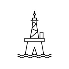 Outline drawing of an offshore oil drilling platform on transparent background