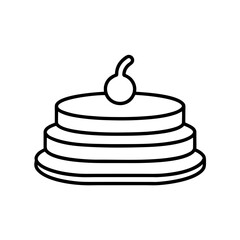 Outline drawing of a three tiered cake with a cherry on transparent background