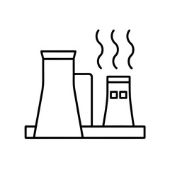 Outline illustration of a nuclear power plant design on transparent background