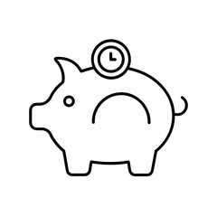 Outline of a piggy bank with a clock on its back on transparent background