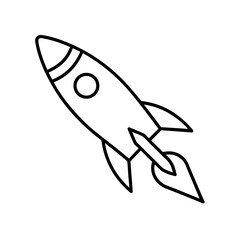 Outline drawing of a rocket ship launching upwards on transparent background