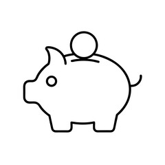 Outline drawing of a piggy bank with a coin on top on transparent background