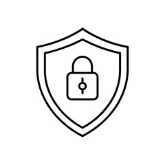 Outline drawing of a shield with a padlock inside on transparent background