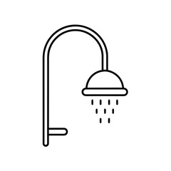 Outline drawing of a shower head with water droplets on transparent background