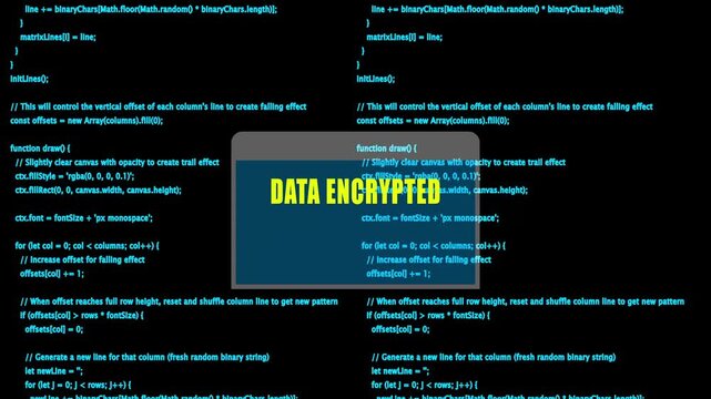 data encrypted warning and check payment for decrypt system files concept with binary code background

