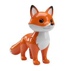 Cute orange and white fox toy with a playful expression, standing on a clean surface, isolated on transparent background