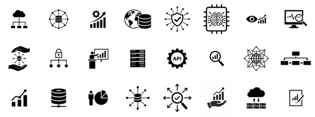 Business or organisation management icon set. Containing manager, teamwork, strategy, marketing, business, planning, training, employee icons. Solid icons vector collection.