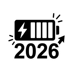 Vector battery icon with upward arrow and year 2026