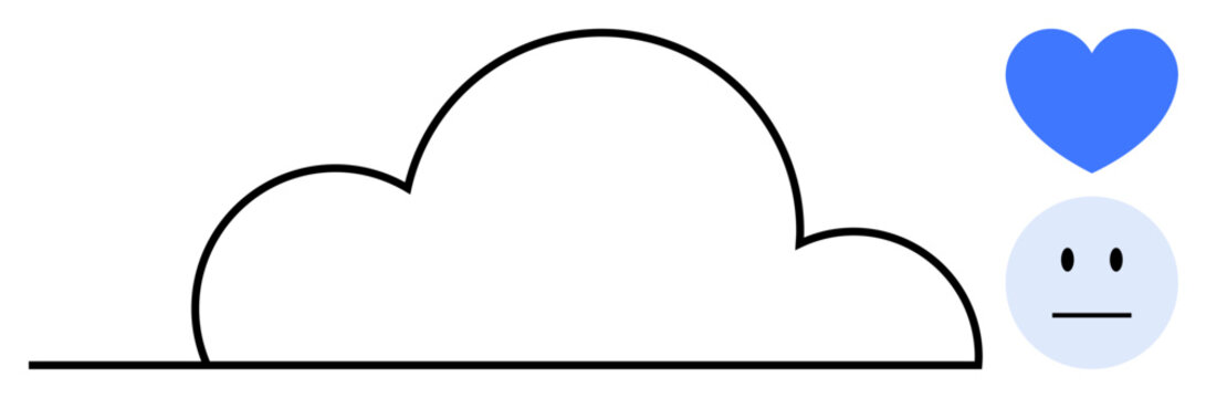 Minimalist cloud outline, blue heart, and neutral face emotion. Ideal for emotion, communication, cloud storage, connection, mental health, expression technology concepts simple flat metaphor - Powered by Adobe