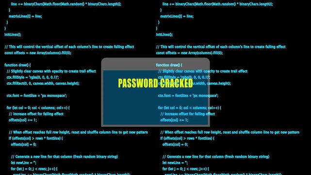 password cracked warning and check payment for decrypt system files concept with binary code background

