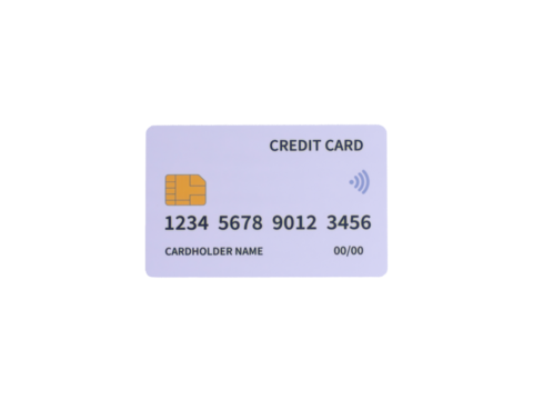 White or silver credit card with chip and contactless symbol on a transparent background, representing clean modern finance, digital payment, and minimal banking concepts.

