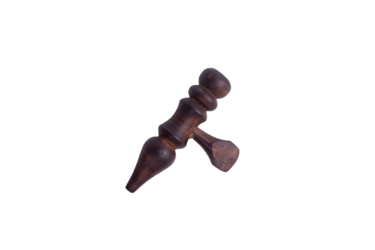 Traditional dark wooden reflexology massage tool for acupressure therapy isolated on transparent background.
