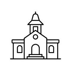 Illustration of a building with a steeple and arches on transparent background