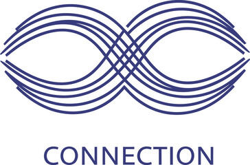 Abstract geometric design with intertwined curved lines symbolizing unity and collaboration with connection text representing synergy and a shared purpose for networks communication and teamwork