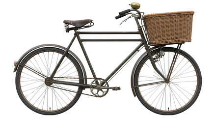 Heavy duty delivery bicycle featuring a large wicker basket and durable frame design suitable for transporting goods