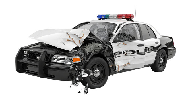 Patrol car severely damaged after high speed crash on city street late at night
