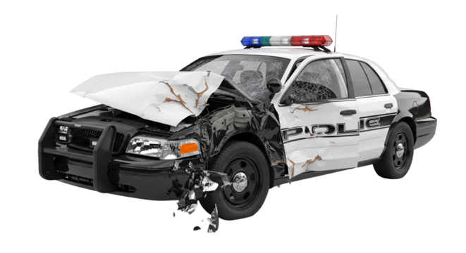 Patrol car severely damaged after high speed crash on city street late at night