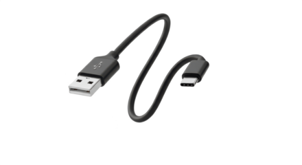 Black USB to Lightning Charging Cable with Bent Cord, Isolated PNG on Transparent Background