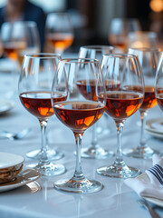 Cognac glasses on table, catering event. .
