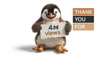 A baby penguin is holding a banner, and on the right side is the title "Thank you for," written in rectangles.