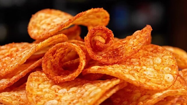 Closeup of delicious crispy chips with a spicy flavor perfect snack.
