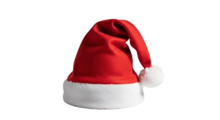 Realistic Red Santa Hat with Fluffy White Pom-Pom and Trim, Isolated PNG on Transparent Background