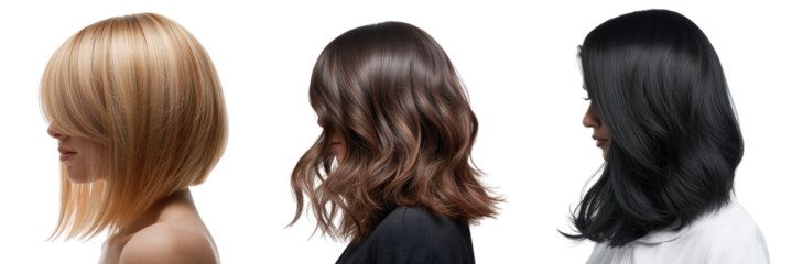 Beautiful young woman with a bob haircut on a transparent background