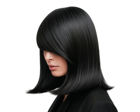Beautiful young woman with a bob haircut on a transparent background