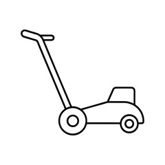 Illustration of a lawn mower with handle and wheels on transparent background