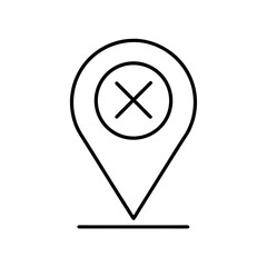 Outline of location pin with x inside of circle shape on transparent background © Dhanopati