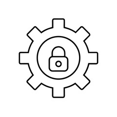 Outline of a gear with a padlock inside the center on transparent background