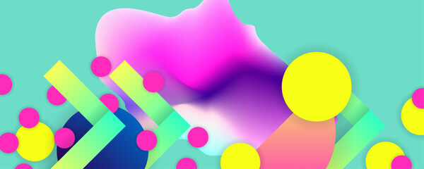 Bright juicy colors background with geometric elements, lines and dots
