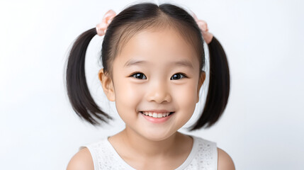Asian smiling little girl portrait isolated on white