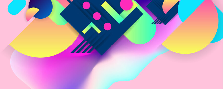 Bright juicy colors background with geometric elements, lines and dots