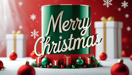 Festive merry christmas decoration with gifts and ornaments