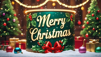 Merry christmas decoration with festive lights and gifts