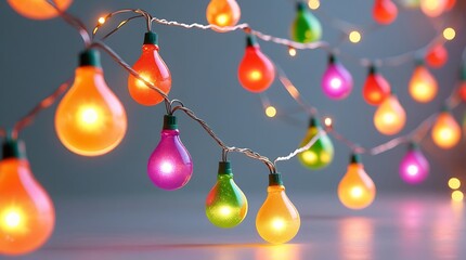 Colorful glowing string lights in various vibrant colors for festive decoration