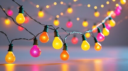 Colorful string lights glowing in the dark for festive decoration