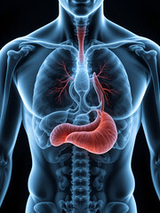 Parotid gland and duct xray 3D rendering illustration with male body contours. Human anatomy, digestive system, medical, biology, science, healthcare concepts.