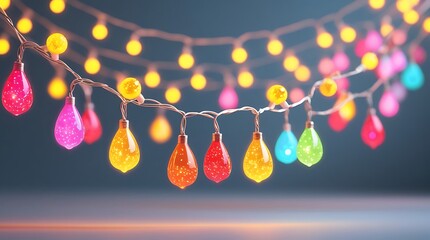 Colorful teardrop shaped christmas lights strung together for festive decoration