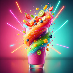 Vibrant Multicolor Juice Splash In Air Premium 3D Liquid Art For Advertising