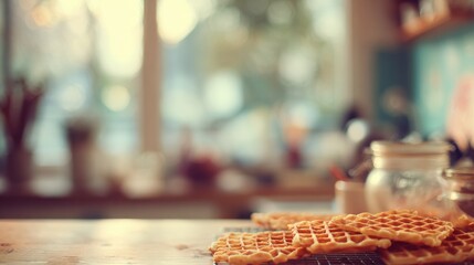 Waffles on a Kitchen Counter in a Bright Morning Setting Perfect for a Leisurely Breakfast