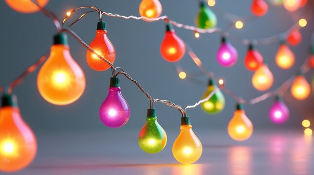 Colorful glowing string lights in various vibrant colors for festive decoration