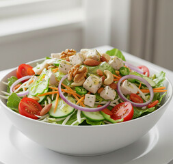 White Bowl of Fresh Mixed Healthy Salad on Clean Background – Minimal Food Concept