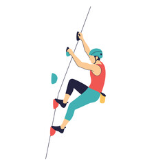 Obraz premium Illustrator Depicts A Person Rock Climbing Up A Wall With Safety Gear And Colorful Clothing